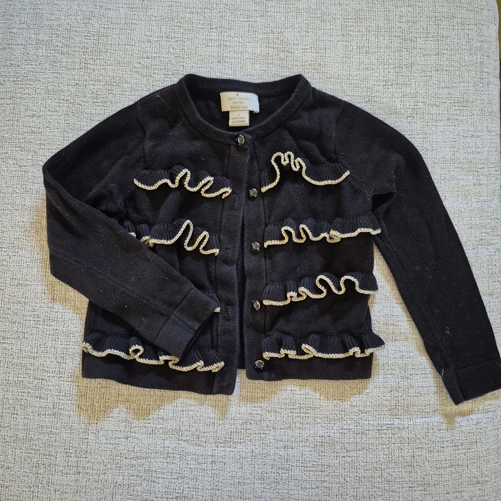 KATE SPADE KIDS Black Cardigan with Gold Trim and Ruffles